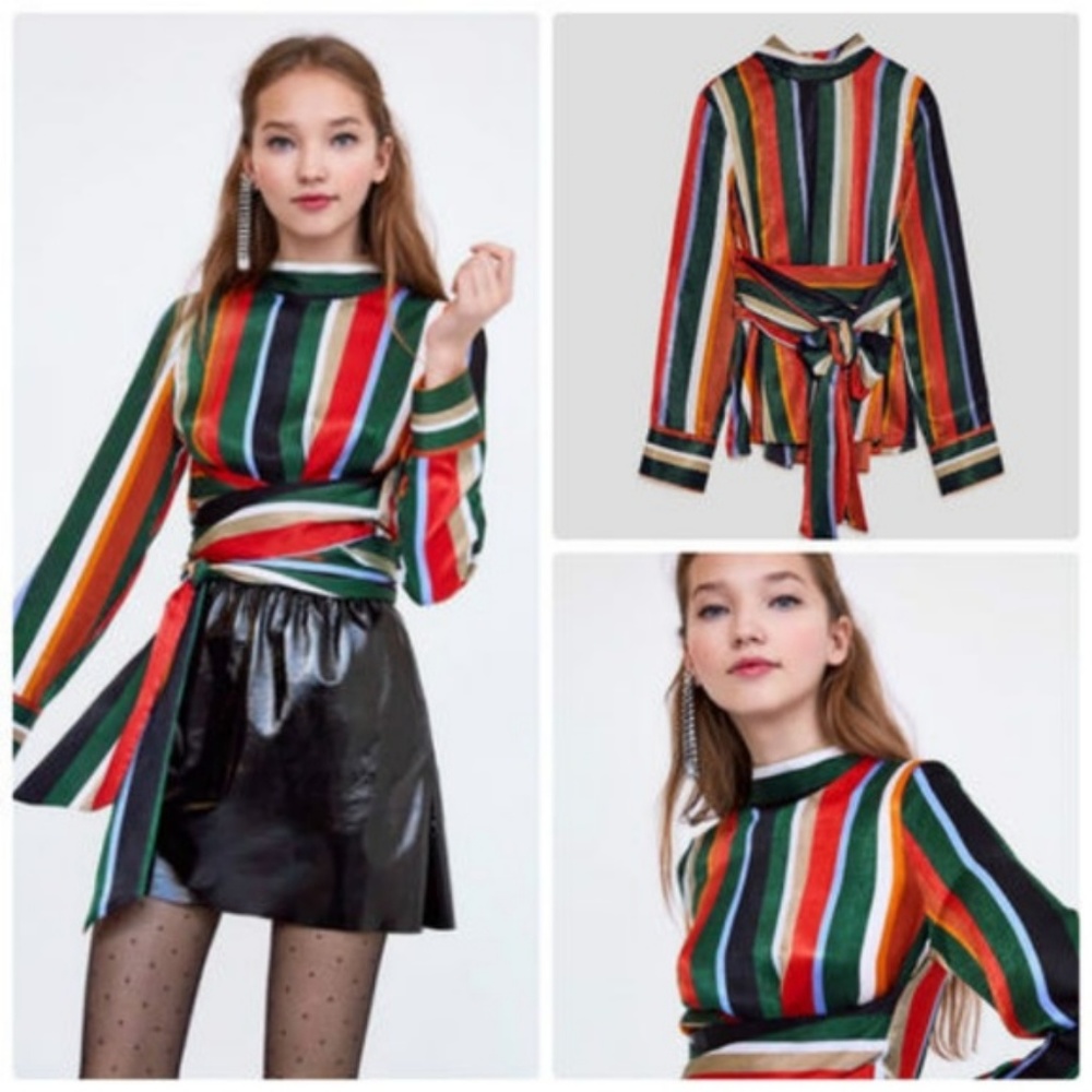 Zara Multicolored Striped Top Sz L